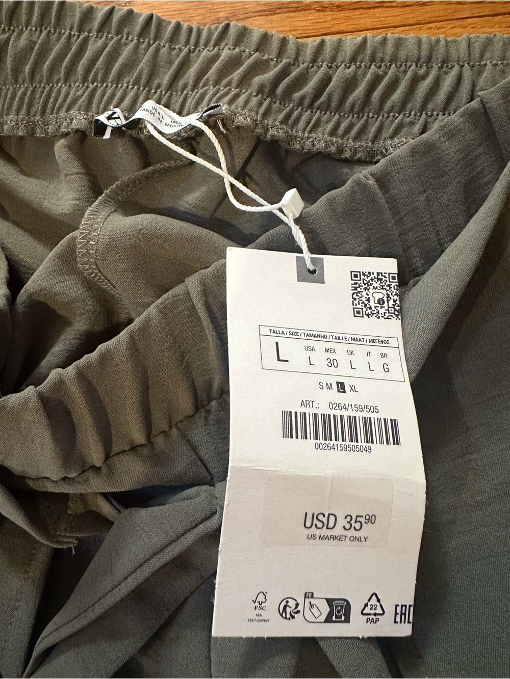 Zara Wide-Leg Drawstring Pants in Sage Green - Picture 3 of 3